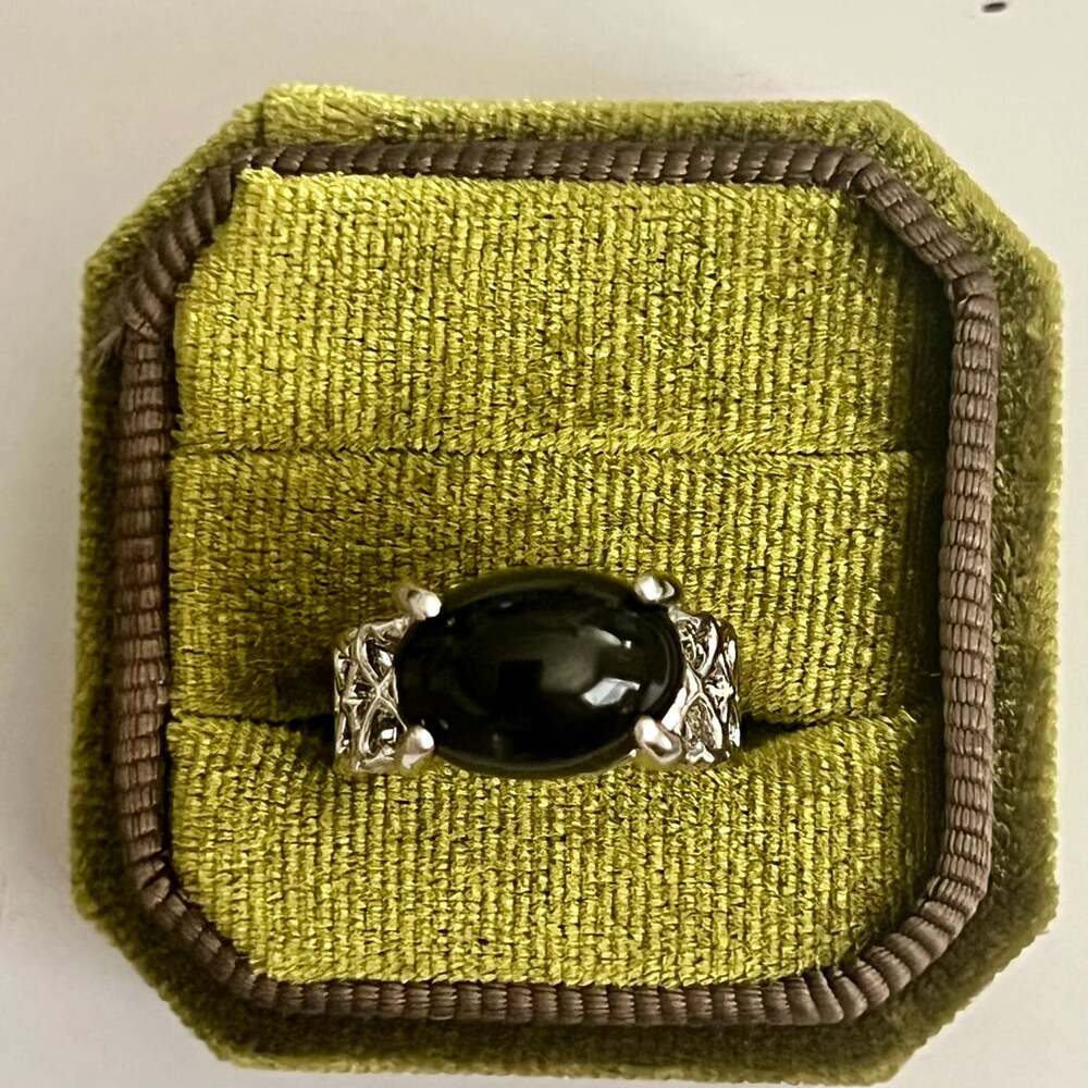 Black Onyx Titanium Steel Silver Faux Gemstone Size 7 Ring